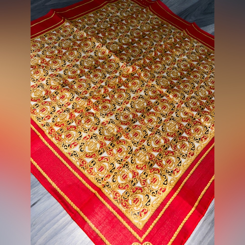 Vintage Christian Dior Red & Gold Cotton Handkerchief - Picture 10 of 11